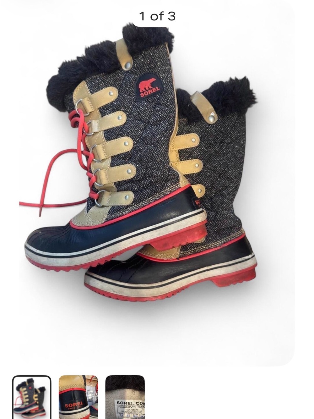 Sorel Black, Tan & Orange women’s Winter Lace-Up Snow Boots